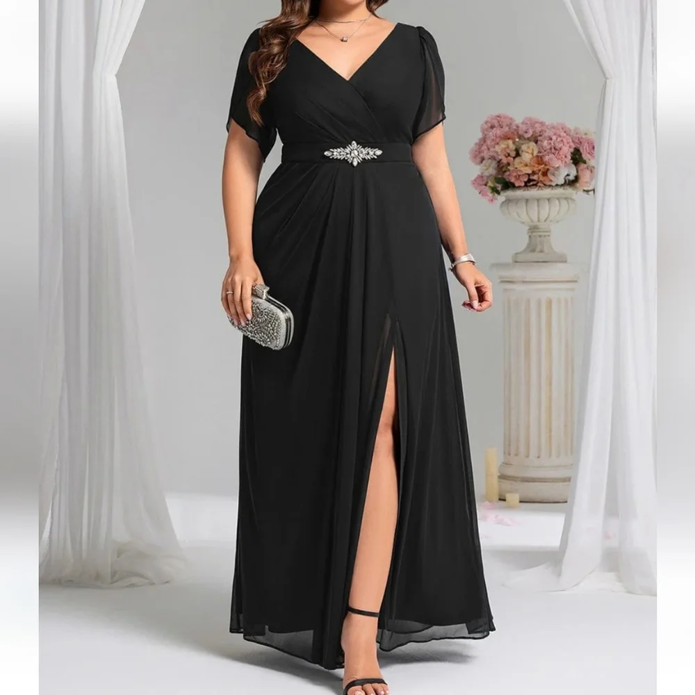 Chiffon A-Line Ruffle Sleeve Evening Dress - Picture 1 of 13